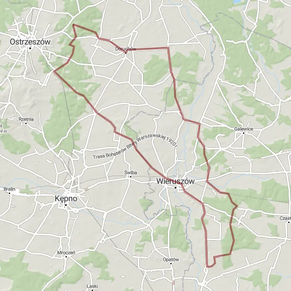 Map miniature of "Wieruszów Kępa Mikorzyńska Mikorzyn Wyszanów Górka Wieruszowska cycling route" cycling inspiration in Łódzkie, Poland. Generated by Tarmacs.app cycling route planner