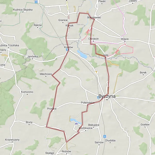 Map miniature of "Short Gravel Loop" cycling inspiration in Łódzkie, Poland. Generated by Tarmacs.app cycling route planner