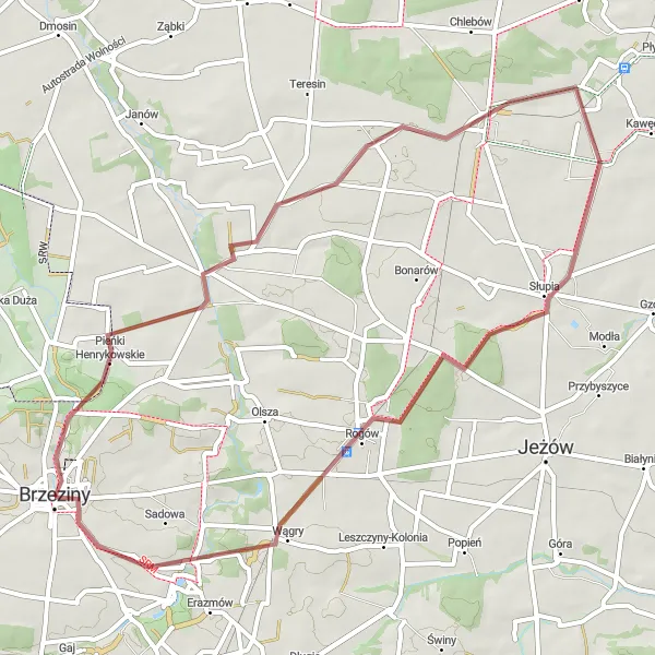 Map miniature of "The Kołacin Adventure" cycling inspiration in Łódzkie, Poland. Generated by Tarmacs.app cycling route planner