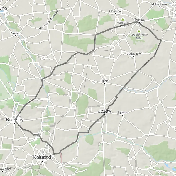 Map miniature of "Mysia Góra Delight" cycling inspiration in Łódzkie, Poland. Generated by Tarmacs.app cycling route planner