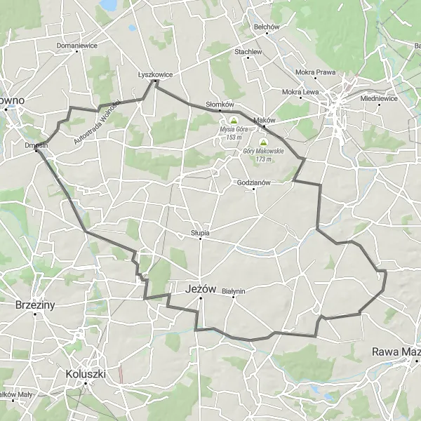 Map miniature of "Explore Nature and History" cycling inspiration in Łódzkie, Poland. Generated by Tarmacs.app cycling route planner