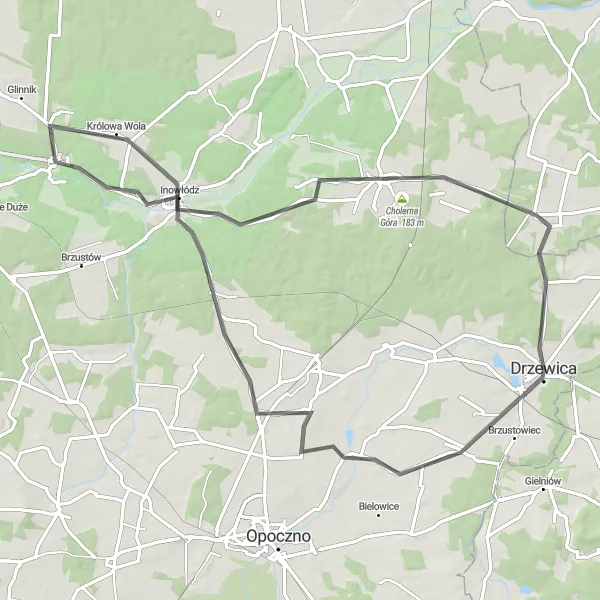 Map miniature of "Nature's Beauty: Spała to Cholerna Góra" cycling inspiration in Łódzkie, Poland. Generated by Tarmacs.app cycling route planner