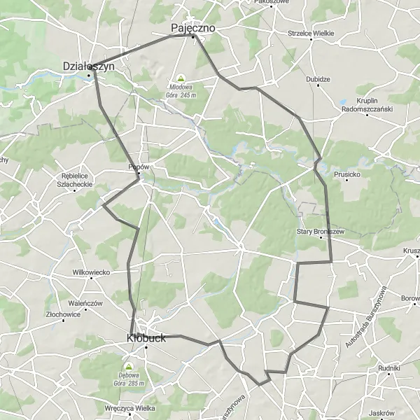 Map miniature of "Kamyk Adventure" cycling inspiration in Łódzkie, Poland. Generated by Tarmacs.app cycling route planner