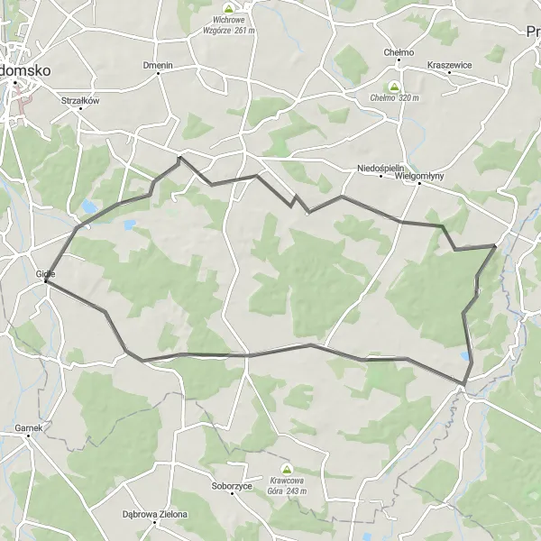 Map miniature of "Picturesque Road Tour" cycling inspiration in Łódzkie, Poland. Generated by Tarmacs.app cycling route planner