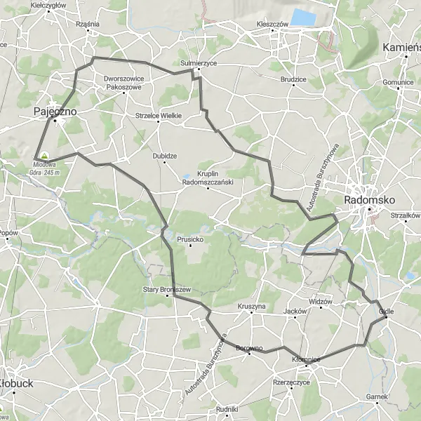 Map miniature of "Road Cycling Challenge" cycling inspiration in Łódzkie, Poland. Generated by Tarmacs.app cycling route planner