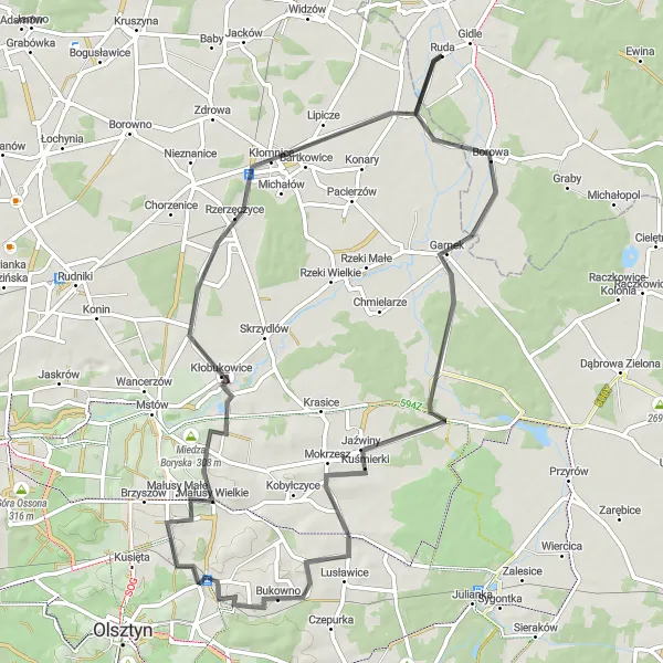 Map miniature of "The Road Adventure" cycling inspiration in Łódzkie, Poland. Generated by Tarmacs.app cycling route planner