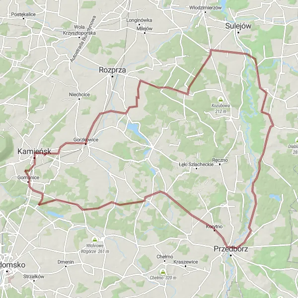 Map miniature of "Gomunice Gravel Adventure" cycling inspiration in Łódzkie, Poland. Generated by Tarmacs.app cycling route planner