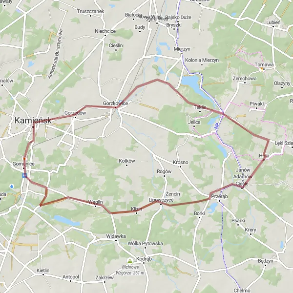 Map miniature of "Gravel Riding: Gomunice and Beyond" cycling inspiration in Łódzkie, Poland. Generated by Tarmacs.app cycling route planner