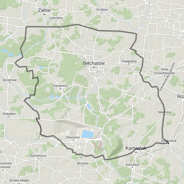 Map miniature of "Łódzkie Loop" cycling inspiration in Łódzkie, Poland. Generated by Tarmacs.app cycling route planner