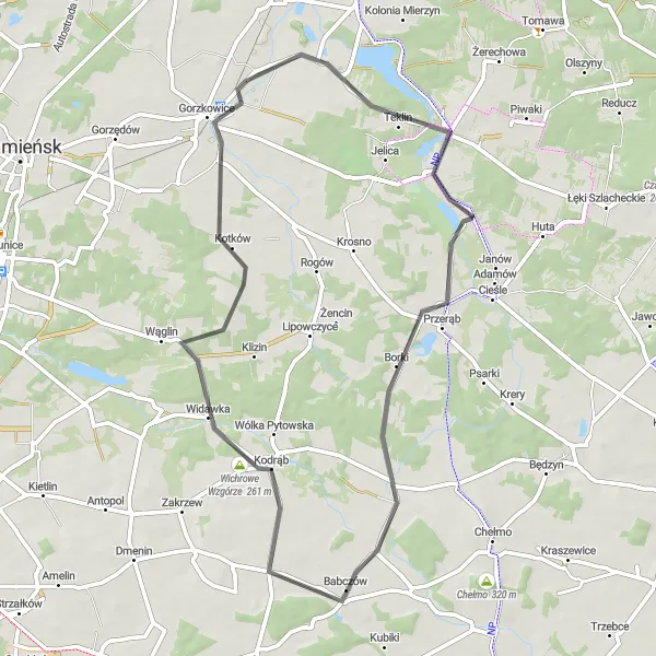 Map miniature of "Trzepnica Trail" cycling inspiration in Łódzkie, Poland. Generated by Tarmacs.app cycling route planner