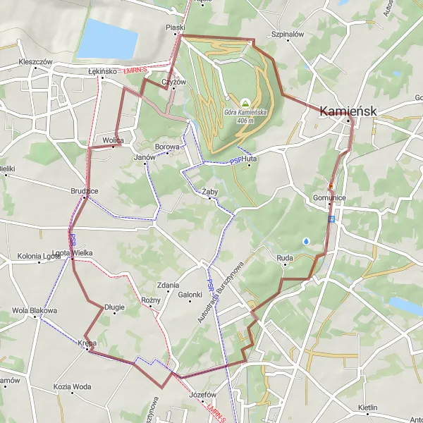 Map miniature of "Scenic Gravel Ride with Historic Highlights" cycling inspiration in Łódzkie, Poland. Generated by Tarmacs.app cycling route planner