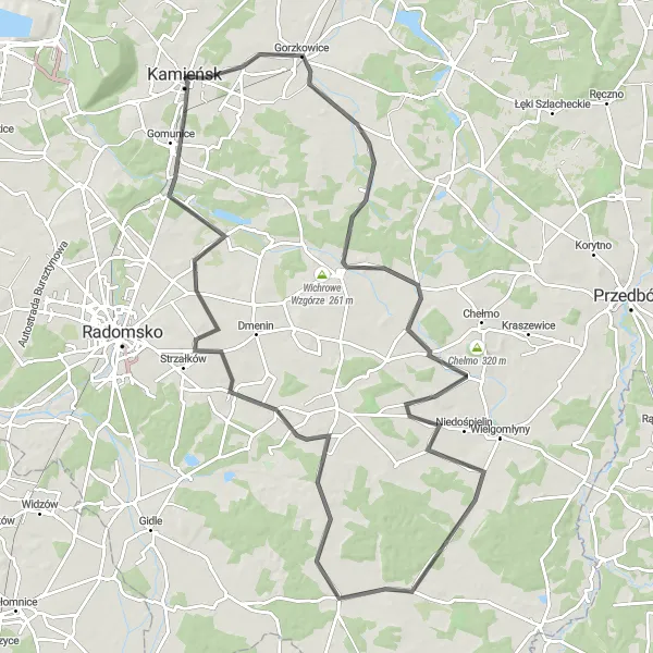 Map miniature of "The Grand Loop of Gorzędów" cycling inspiration in Łódzkie, Poland. Generated by Tarmacs.app cycling route planner