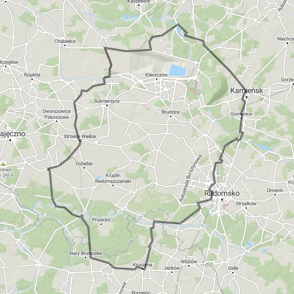 Map miniature of "Railway Enthusiast Observational Point" cycling inspiration in Łódzkie, Poland. Generated by Tarmacs.app cycling route planner