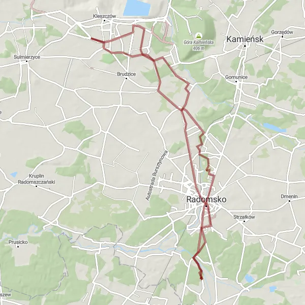 Map miniature of "The Gravel Adventure" cycling inspiration in Łódzkie, Poland. Generated by Tarmacs.app cycling route planner