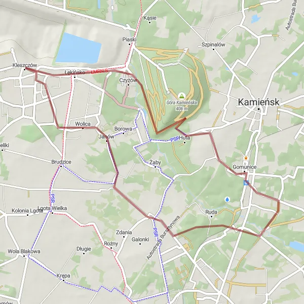 Miniatura mapy "Trasa Gravel Łękińsko" - trasy rowerowej w Łódzkie, Poland. Wygenerowane przez planer tras rowerowych Tarmacs.app