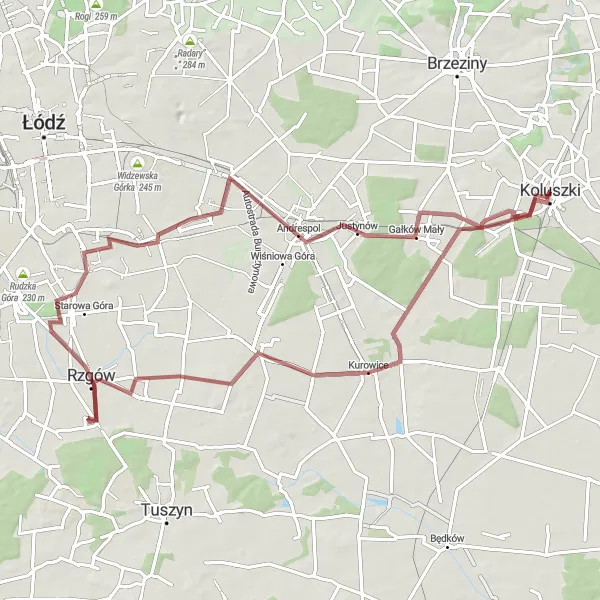 Miniatura mapy "Trasa wokół Rzgów" - trasy rowerowej w Łódzkie, Poland. Wygenerowane przez planer tras rowerowych Tarmacs.app
