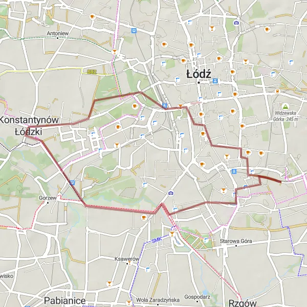 Map miniature of "Biała Fabryka Geyera Loop" cycling inspiration in Łódzkie, Poland. Generated by Tarmacs.app cycling route planner