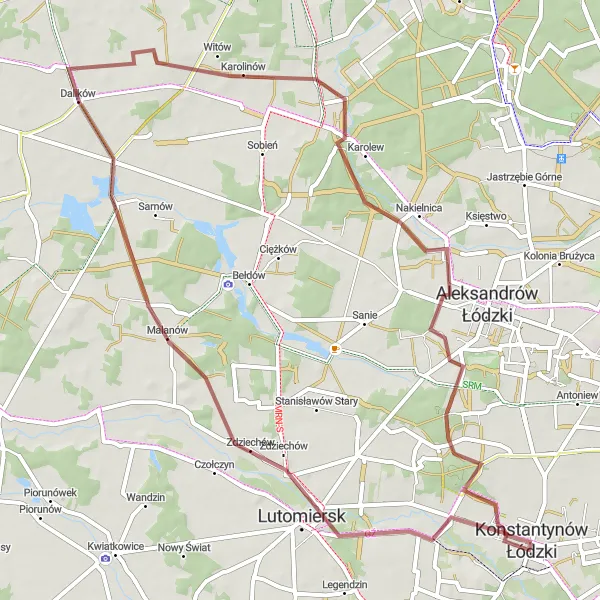Miniatura mapy "Malownicza trasa gravelowa przez Lutomiersk i Dalików" - trasy rowerowej w Łódzkie, Poland. Wygenerowane przez planer tras rowerowych Tarmacs.app