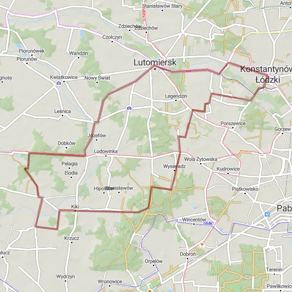 Miniatura mapy "Zwiedzanie okolic Konstantynowa na szlakach gravelowych" - trasy rowerowej w Łódzkie, Poland. Wygenerowane przez planer tras rowerowych Tarmacs.app