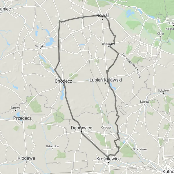 Miniatura mapy "Trasa przez Kowal i Kołomię" - trasy rowerowej w Łódzkie, Poland. Wygenerowane przez planer tras rowerowych Tarmacs.app