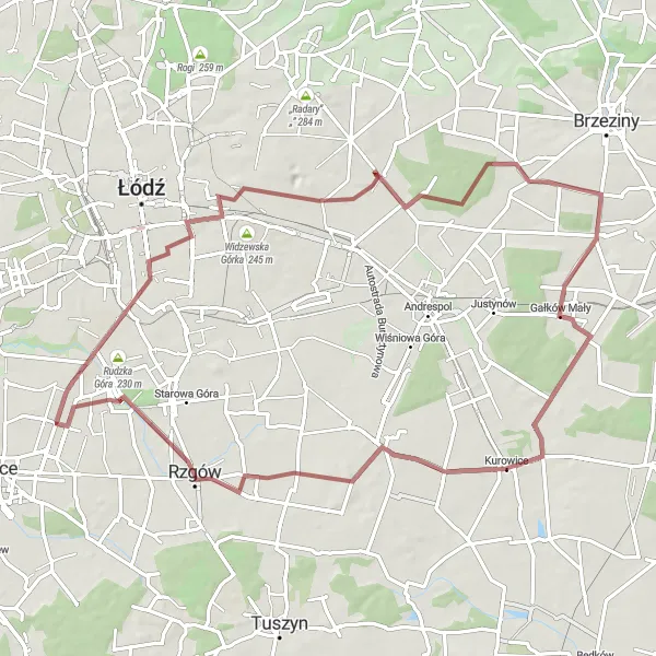 Map miniature of "Geyera Mansion and Rzgów Cycling Route" cycling inspiration in Łódzkie, Poland. Generated by Tarmacs.app cycling route planner