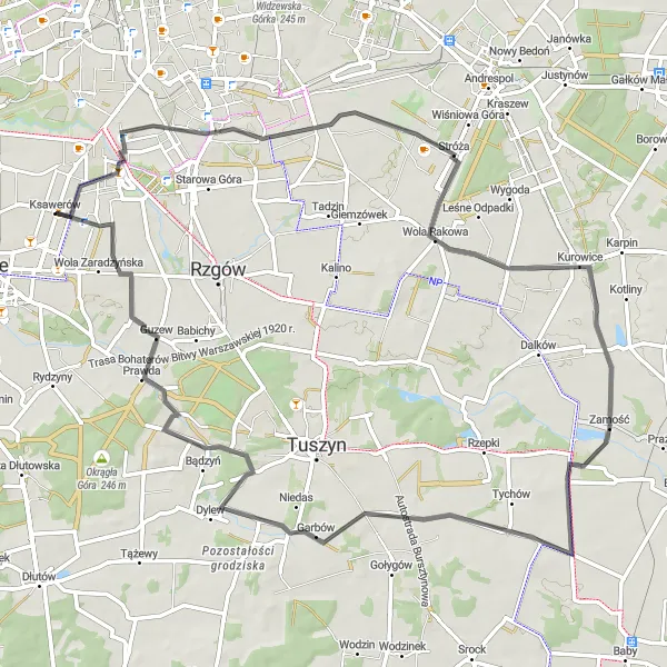 Map miniature of "The Hill Adventure" cycling inspiration in Łódzkie, Poland. Generated by Tarmacs.app cycling route planner