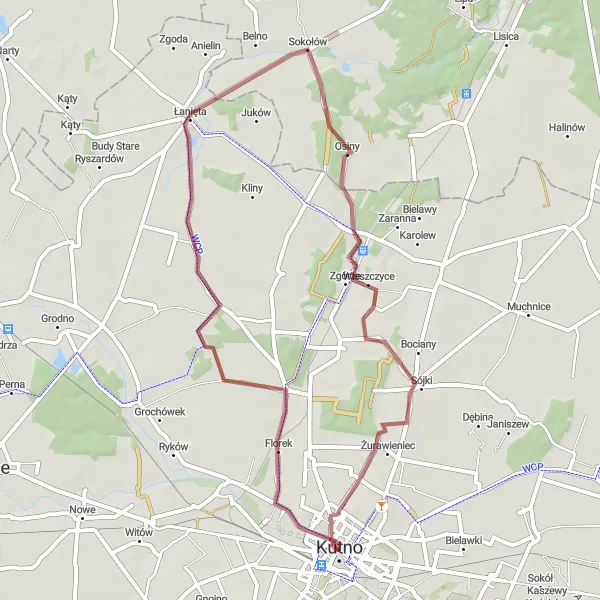 Miniatura mapy "Trasa zaczynająca się w pobliżu Kutna" - trasy rowerowej w Łódzkie, Poland. Wygenerowane przez planer tras rowerowych Tarmacs.app