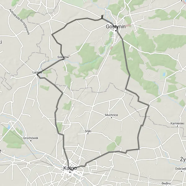 Map miniature of "Kutno - Łanięta - Mnich-Ośrodek Route" cycling inspiration in Łódzkie, Poland. Generated by Tarmacs.app cycling route planner