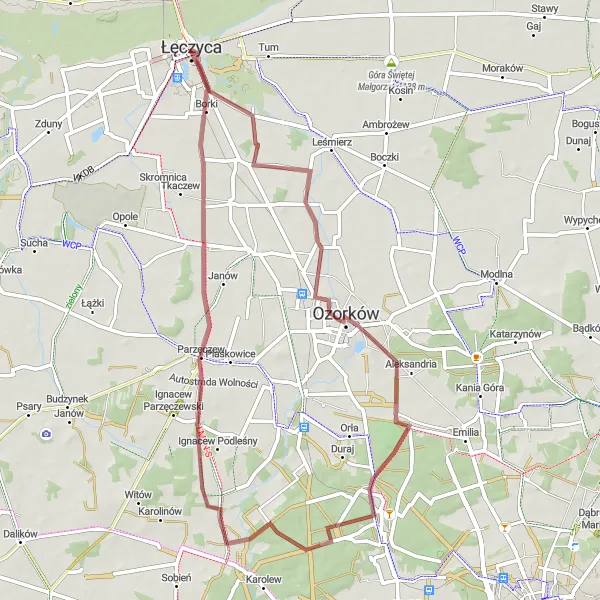 Miniatura mapy "Trasa gruzowa przez Łęczycę, Ozorków i Lubień" - trasy rowerowej w Łódzkie, Poland. Wygenerowane przez planer tras rowerowych Tarmacs.app