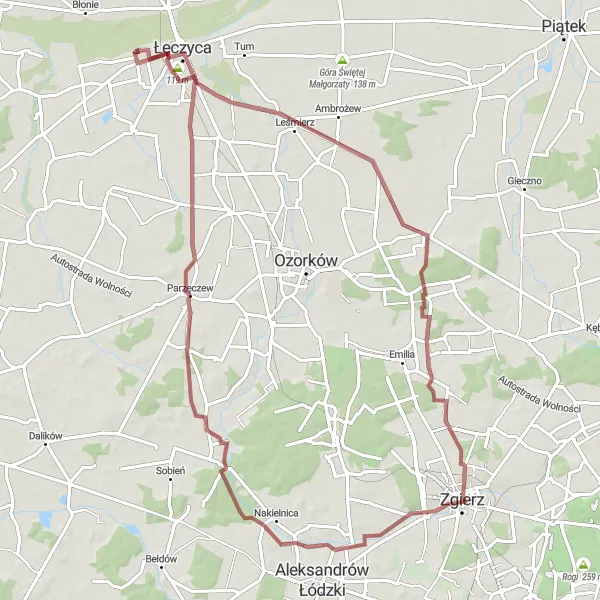 Miniatura mapy "Trasa do Zgierza przez Nakielnicę" - trasy rowerowej w Łódzkie, Poland. Wygenerowane przez planer tras rowerowych Tarmacs.app