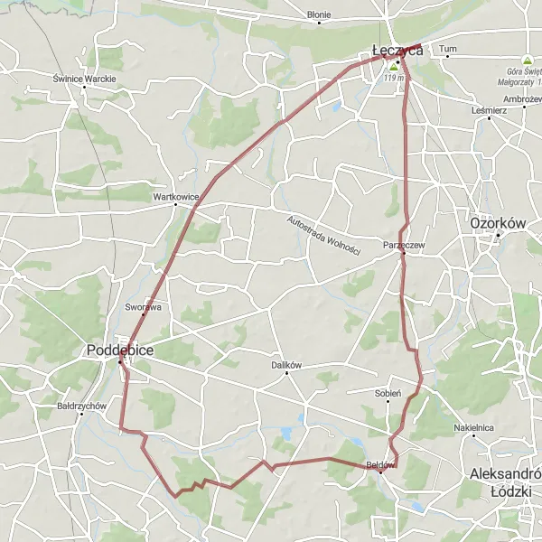 Miniatura mapy "Trasa przez Poddębice i Tężnię solankową" - trasy rowerowej w Łódzkie, Poland. Wygenerowane przez planer tras rowerowych Tarmacs.app