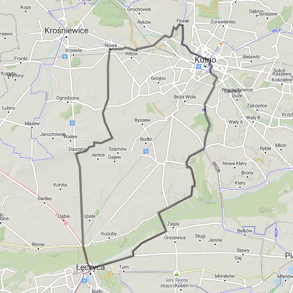 Miniatura mapy "Trasa przez Chrząstówek i Kutno" - trasy rowerowej w Łódzkie, Poland. Wygenerowane przez planer tras rowerowych Tarmacs.app