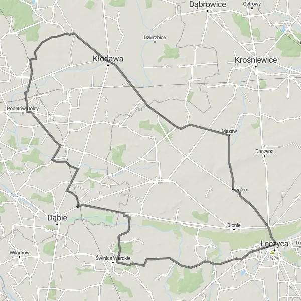 Miniatura mapy "Przejażdżka przez Karszew i Leźnicę Małą" - trasy rowerowej w Łódzkie, Poland. Wygenerowane przez planer tras rowerowych Tarmacs.app