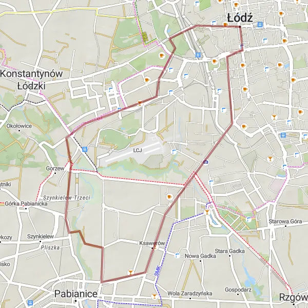 Map miniature of "Ksawerów Exploratory Gravel Route" cycling inspiration in Łódzkie, Poland. Generated by Tarmacs.app cycling route planner