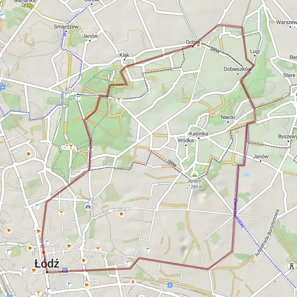 Map miniature of "Kamienna Góra Gravel Ride" cycling inspiration in Łódzkie, Poland. Generated by Tarmacs.app cycling route planner