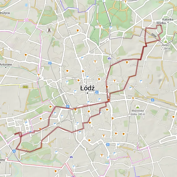 Map miniature of "Through the Wilderness" cycling inspiration in Łódzkie, Poland. Generated by Tarmacs.app cycling route planner