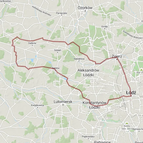 Map miniature of "Historical Exploration" cycling inspiration in Łódzkie, Poland. Generated by Tarmacs.app cycling route planner