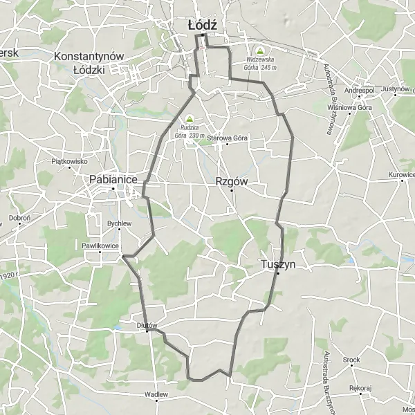 Map miniature of "Exploring the Countryside" cycling inspiration in Łódzkie, Poland. Generated by Tarmacs.app cycling route planner