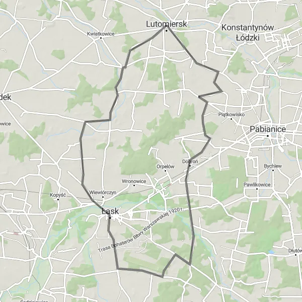 Map miniature of "Scenic Road Ride in Łódzkie" cycling inspiration in Łódzkie, Poland. Generated by Tarmacs.app cycling route planner