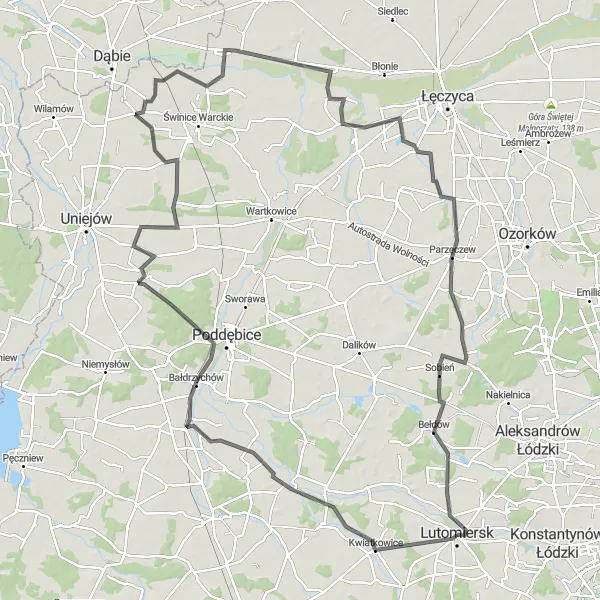 Miniatura mapy "Trasa Szosowa do Parzęczewa" - trasy rowerowej w Łódzkie, Poland. Wygenerowane przez planer tras rowerowych Tarmacs.app