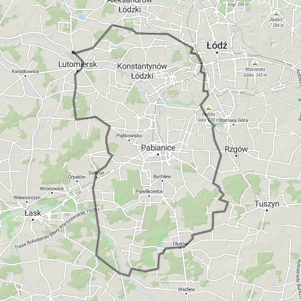 Miniatura mapy "Trasa Szosowa do Dłutowa" - trasy rowerowej w Łódzkie, Poland. Wygenerowane przez planer tras rowerowych Tarmacs.app