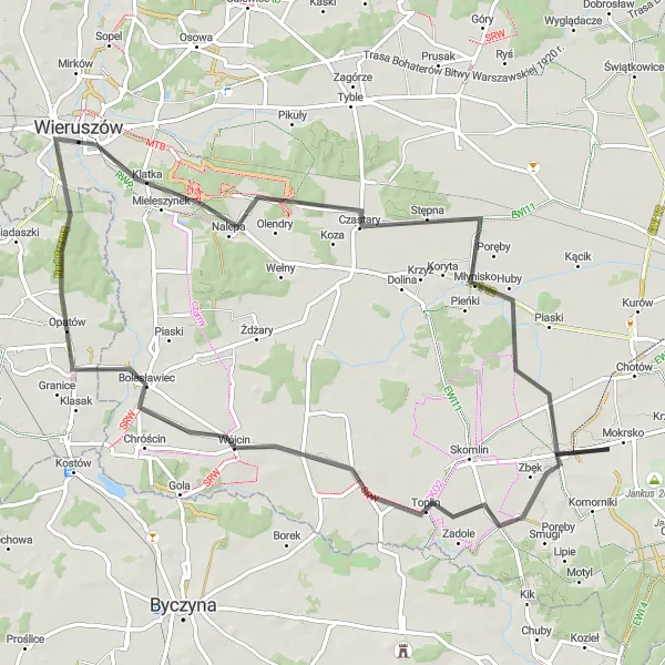 Miniatura mapy "Rowerowa trasa przez Łódzkie" - trasy rowerowej w Łódzkie, Poland. Wygenerowane przez planer tras rowerowych Tarmacs.app