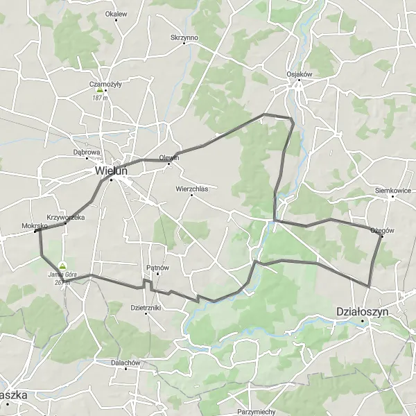 Miniatura mapy "Przejażdżka rowerowa przez Wieluń i Toporów" - trasy rowerowej w Łódzkie, Poland. Wygenerowane przez planer tras rowerowych Tarmacs.app