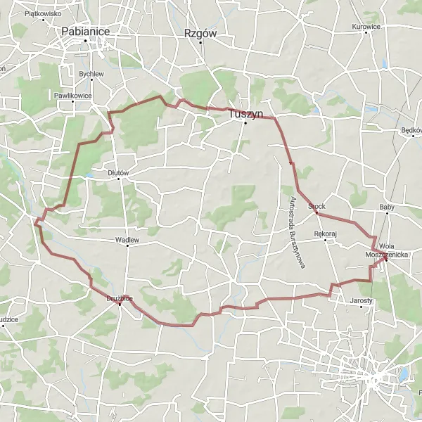 Map miniature of "Moszczenica and Rydzynki Adventure" cycling inspiration in Łódzkie, Poland. Generated by Tarmacs.app cycling route planner
