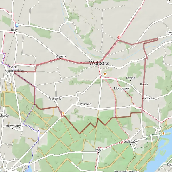 Map miniature of "Godaszewice Gravel Loop" cycling inspiration in Łódzkie, Poland. Generated by Tarmacs.app cycling route planner
