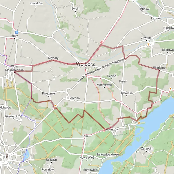 Map miniature of "The Młynary Adventure" cycling inspiration in Łódzkie, Poland. Generated by Tarmacs.app cycling route planner