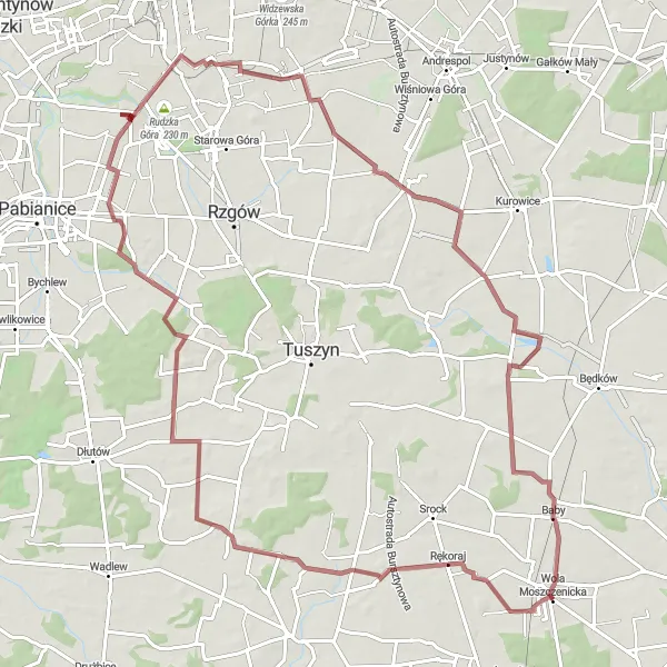 Map miniature of "Wola Moszczenicka to Baby Gravel Route" cycling inspiration in Łódzkie, Poland. Generated by Tarmacs.app cycling route planner