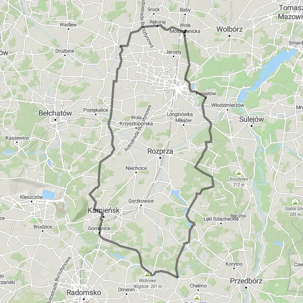 Map miniature of "The Witów-Kolonia Loop" cycling inspiration in Łódzkie, Poland. Generated by Tarmacs.app cycling route planner