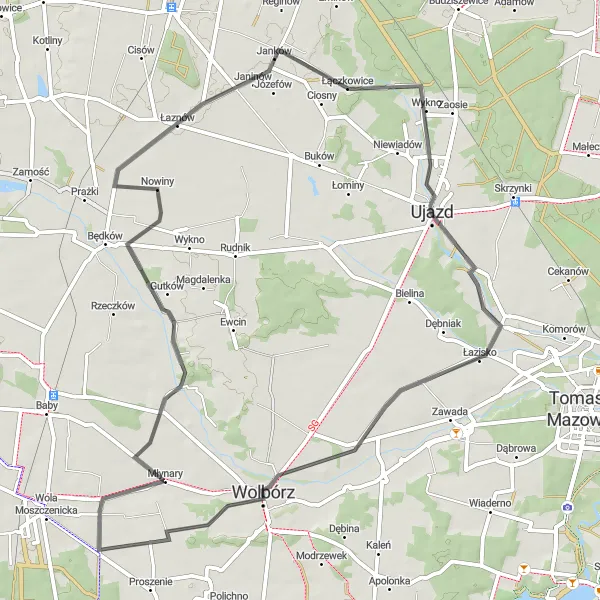 Map miniature of "Lubiatów Road Adventure" cycling inspiration in Łódzkie, Poland. Generated by Tarmacs.app cycling route planner
