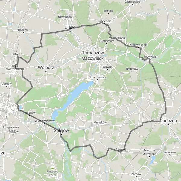 Map miniature of "The Panorama Pilicy Challenge" cycling inspiration in Łódzkie, Poland. Generated by Tarmacs.app cycling route planner